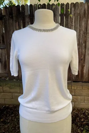 Zara White Short Sleeve Knitted Top minimalist career elegant Classic Old Money thumbnail 1