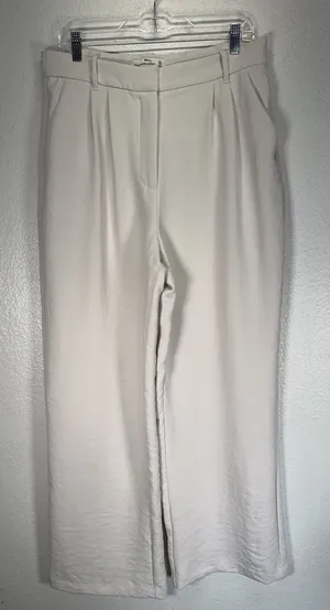 Abercrombie & Fitch Wide Leg Long Trouser Casual Pants Sz 14 High Rise Cream thumbnail 1
