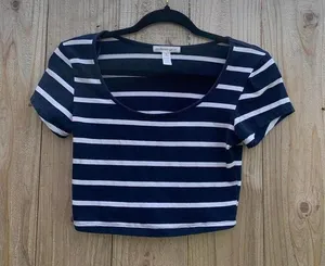 American Apparel Blue & white‎ striped crop top size small thumbnail 1