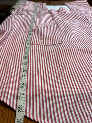 VTG country cottage-core Full apron Bib Seersucker Handmade Red White Stripe Tie thumbnail 6
