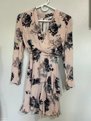 Reiss Anja Floral Ruffle Wrap Mini Dress Pink/Blue Size US 0 / UK 4 - Women's thumbnail 3
