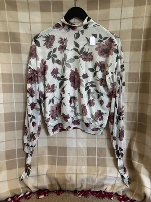 Buckle Black Floral Blouse with Burgundy and Green Accents thumbnail 1