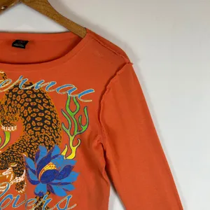 Urban Outfitters Eternal Lovers Tiger Long Sleeve Crop‎ Top Orange Large Y2K thumbnail 7