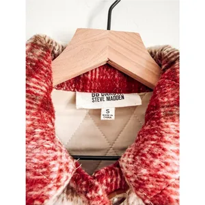 BB Dakota Steve Madden Red Cream Plaid Sherpa Shirt Jacket S thumbnail 3