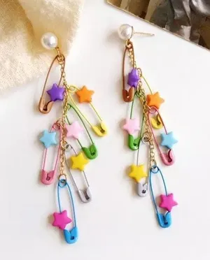 Colorful Stars Pins Pearl Stud Drop Earrings thumbnail 4