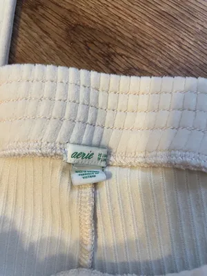 Aerie Groove On Ivory Velour Ribbed High Waisted Flare Pants thumbnail 4