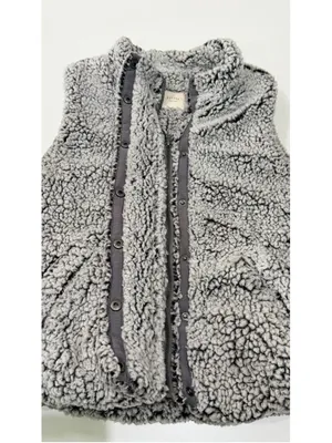 Harper Heritage Sherpa Fleece Vest Gray Snap Front Zip Pocket Cozy Size Small thumbnail 3