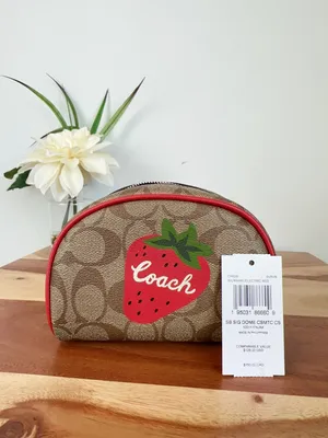 Coach NWT Dome Cosmetic Bag In Signature Canvas With Wild Strawberry thumbnail 6