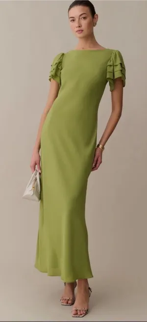 NWT Few Moda Leonor Maxi Dress size Small S clover green flutter sleeve o.p.t thumbnail 1