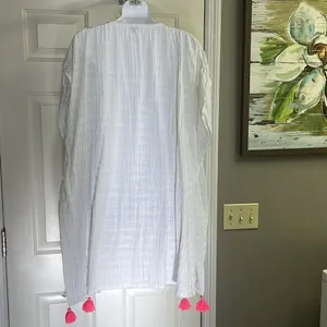 aerie White Striped Oversized Drawstring Beach/Pool V-Neck Coverup w/ Slits-XS-S thumbnail 7