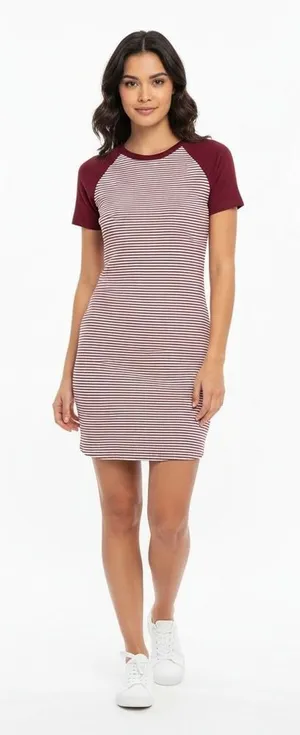 Polly‎ & Esther Womens Medium Burgundy Striped Raglan Baseball T-Shirt Dress thumbnail 1