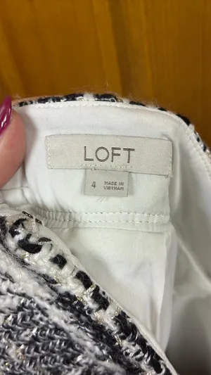 Loft Tweed Skirt Plaid Black White Pocket thumbnail 3
