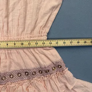 MISA Los Angeles Peach Cotton Rayon Ruffle Mini Dress Grommet‎ Crochet Small thumbnail 4