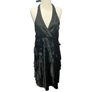 Scarlett Nite Y2K Halter Dress 14 Black Satin Tiered Ruffled Cocktail Retro HOCO thumbnail 2