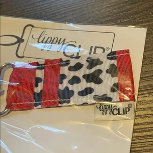 LippyClip Red and Black Cow Print Keychain thumbnail 2