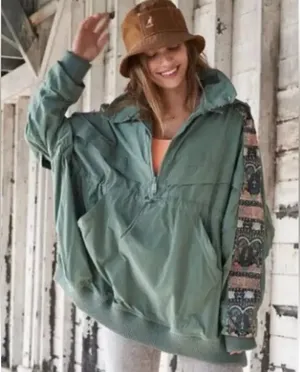 FP Movement Free People She Fly Hooded Anorak Jacket Embroidered Green Size S thumbnail 1
