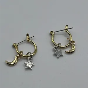 1/2” Gold Tone Hoops with Mixed Tone Star and Moon (silver stars/gold moons) thumbnail 6