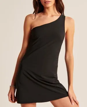 Abercrombie & Fitch One Shoulder Traveler Mini Dress Size M Tall Black Going Out thumbnail 1
