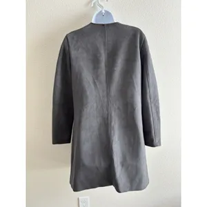 Marc New‎ York Women's Faux Suede Gray Trench Coat Gold Buttons Small thumbnail 2