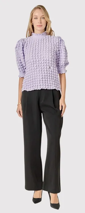 English Factory Womens Top Purple Textured Balloon Sleeve Ruffle Blouse Medium thumbnail 1