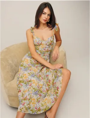 Reformation Pastel Floral Tie-Shoulder Midi Dress thumbnail 3