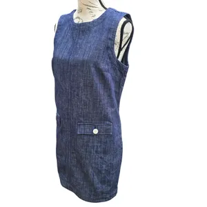 LOFT 31Y Womens Blue Denim Sleeveless‎ Shift Dress Round Neck Pockets Size 6 thumbnail 2