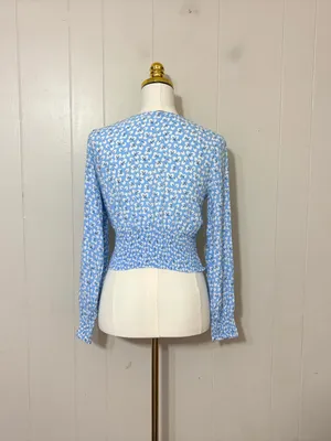 Abercrombie & Fitch Ditsy Floral Smocked V Neck Crop Top Blue S thumbnail 9