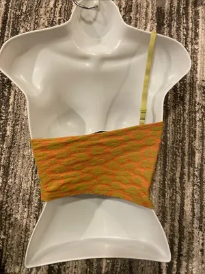 ZARA one shoulder top orange and green size small NWT thumbnail 2