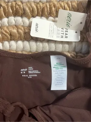 Aerie NWT Classic Bandeau large rib Bikini Set in Dark Chocolate Brown thumbnail 2
