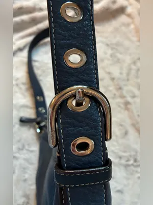Vintage Coach Chelsea Navy Pebbled Leather East/West Duffle Baguette 14700 thumbnail 5