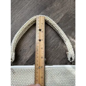 60s Beaded White Handbag Handle Evening Bag Purse USA Two Sided thumbnail 9