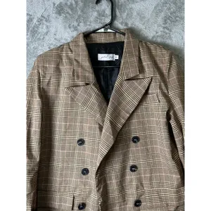 Petal +‎ Pup Plaid Double Breasted Blazer Brown Career Office Work Dark Academia thumbnail 2