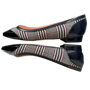 NEW J.Crew Black White Red Houndstooth Plaid Spectator Pointed Toe Ballet Flats thumbnail 4