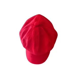 Vintage-Style Red Newsboy Cap Hat Soft Suede-Feel Brushed Finish Retro thumbnail 3