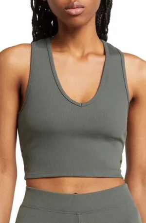 Alo Yoga Goddess Ribbed Cropped Racerback Tank Dark Cactus XS thumbnail 1