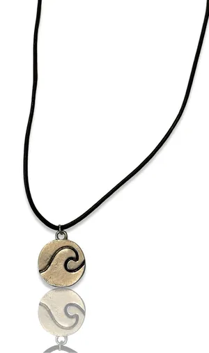 Handmade (2 for $20) Silver Wave Pendant Necklace with Black Cord - Women Jewelry thumbnail 1