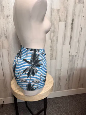 SheIn Flamingo Palm Tree Striped Tie Side Sarong Mini Swim Skirt Cover Up One Size Blu thumbnail 2