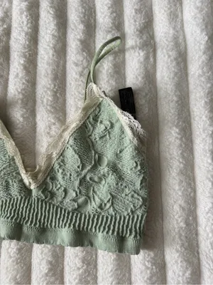 Urban Outfitters Sage Green Lace-Trim Knit Bralette thumbnail 2
