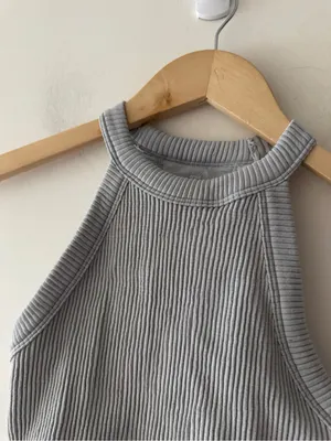 Aerie NEW!! Gray Ribbed Superchill Seamless High Neck Bra Top thumbnail 2