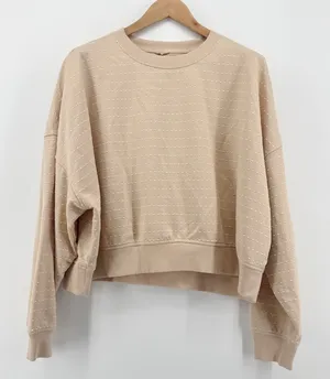 Aerie Women's Tan Textured Dot Crewneck Sweatshirt XL Oversized Comfy Athleisure thumbnail 1
