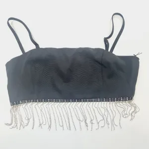 Superdown Irina Crystal Fringe Top in Black XS thumbnail 3