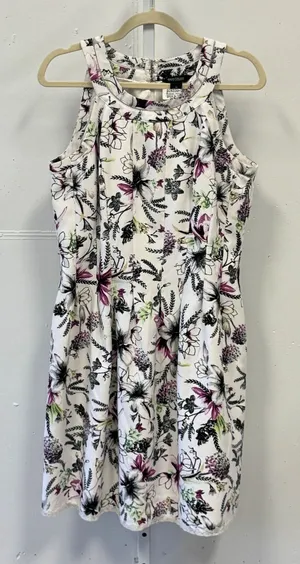 White House Black Market Floral Halter Sheath Knee Length Dress Size 12 Pockets thumbnail 1