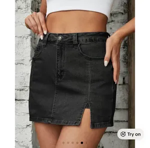 NWT! Viral Luvamia Black Denim Mini Skirt Skort with Front Slit and shorts XL thumbnail 13