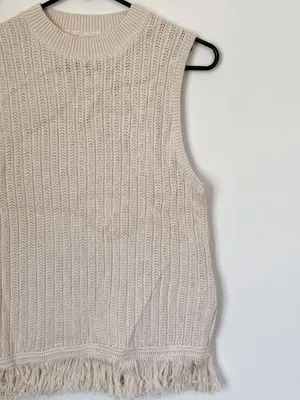 NWT J. Crew Tan Cream Fringe Sleeveless Sweater - Size: Small thumbnail 6