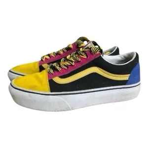 Vans Old Skool Black Blue Skate Shoes Women Size 9 Men Size 7.5 Platform Lace Up thumbnail 2