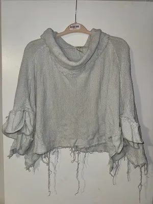 We The Free Pale Light Blue Gray Open-Knit Sweater thumbnail 2