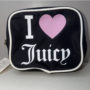 Juicy Couture Make Up Back I love Juicy Square Black Zipper Cosmetic Bag NWT thumbnail 2