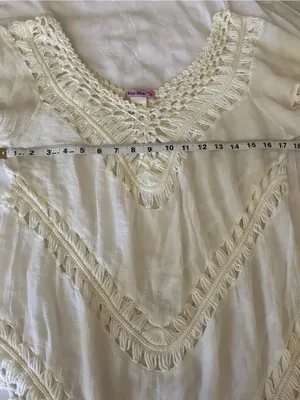 White Crochet-Trim Peasant Top - swim coverup or blouse thumbnail 6