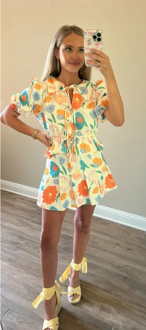 Floral Denim Skirt Set Yellow thumbnail 1