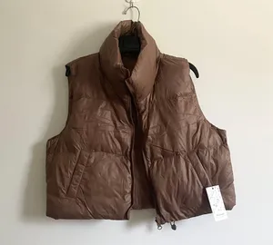 Soft lightweight brown puffy puffer vest jacket thumbnail 1